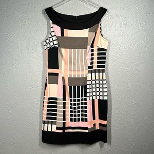 Connected Appareal Black White Peach Colorblock Dress Women's Size 12